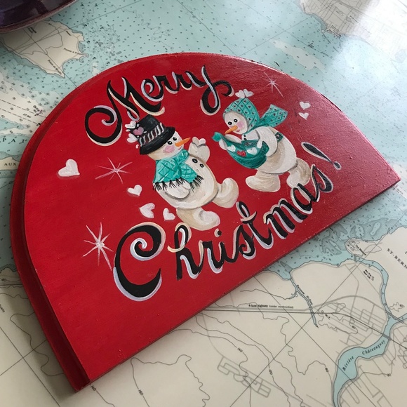 Hand Painted Merry Christmas Snowman Sign - Picture 2 of 5